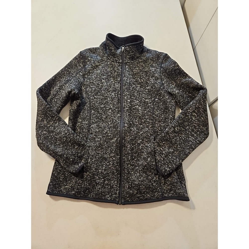 Swiss Tech Fleece Jacket Black White Full Zip‎ Outdoor Womens M 8-10 (A1175)